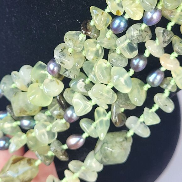 Six Strand Rutilated Green QUartz and Blue Tahitian Pearl Necklace - 20.75" - Picture 5 of 9